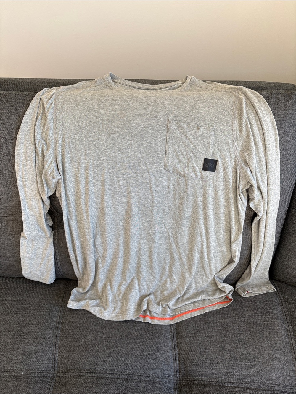 Saxx Men's Long Sleeve Pocket Tee - Heather Gray with Orange Trim
